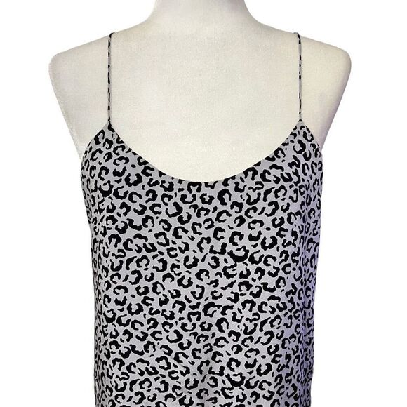 TIBI Gray & Lavender & Black Leopard Print Small Spaghetti Strap Silk Mini Dress - Picture 2 of 12